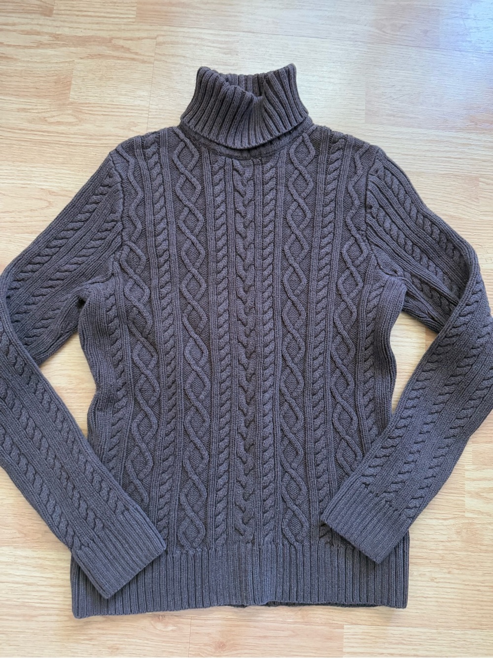 Vintage 90s Croft & Barrow Chunky Cable Knit Turtleneck Sweater Brown Size M